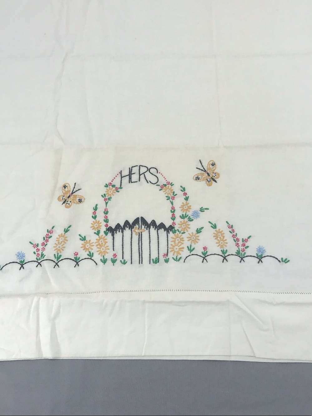 Embroidered 'His' and 'Hers' Pillowcase Set - Cream with Floral Detail - Picture 2 of 8